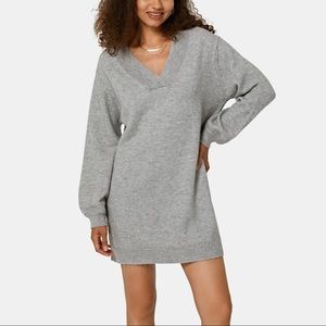Halara V-NECK PLAIN MINI SWEATER DRESS (DRIZZLE)
